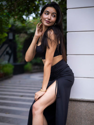 Black Solid Beachwear Skirt Set - AOBAcord set Black Solid Beachwear Skirt Set - AOBAcord set