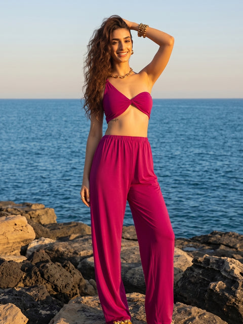 Magenta Solid Lycra Co-ord Set