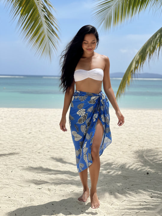 Azure Tropical Leaf Rayon Sarong