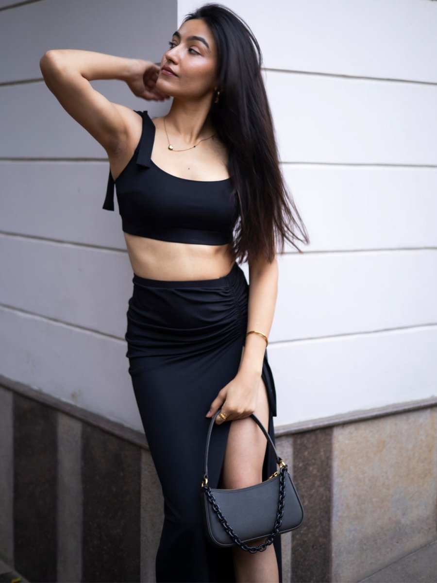 Black Solid Beachwear Skirt Set - AOBAcord set Black Solid Beachwear Skirt Set - AOBAcord set
