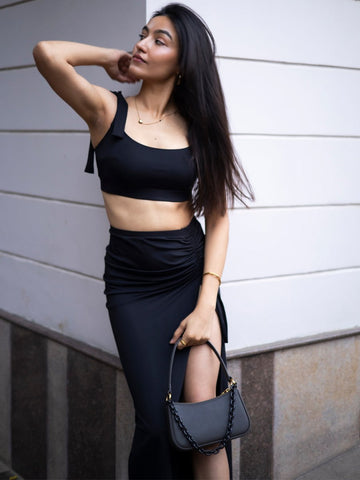 Black Solid Beachwear Skirt Set - AOBAcord set Black Solid Beachwear Skirt Set - AOBAcord set