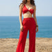 Red One-Shoulder Solid Palazzo Co-ord Set