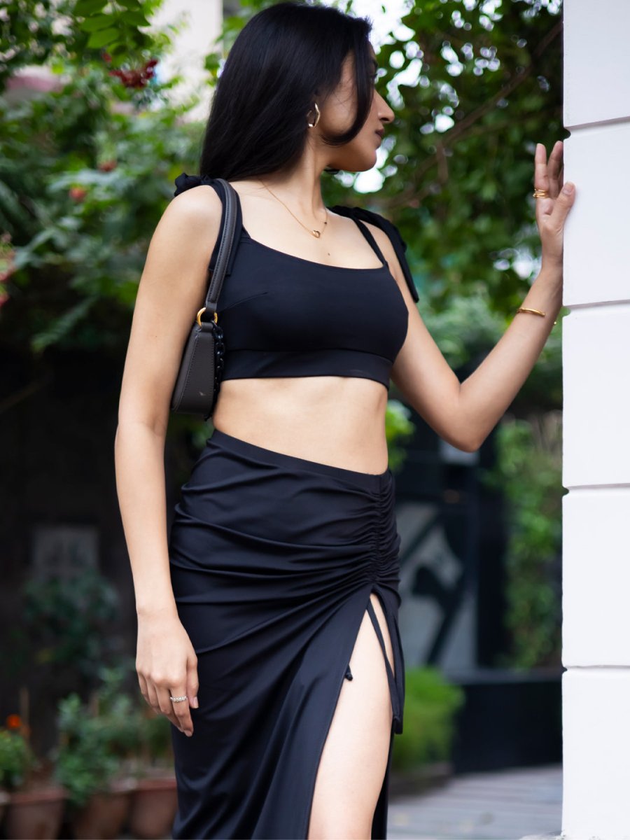 Black Solid Beachwear Skirt Set - AOBAcord set Black Solid Beachwear Skirt Set - AOBAcord set