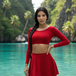 Women Swimwear Crimson Swim Skirt Set