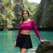 Women Swimwear Fuchsia Skirt Swim Set