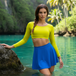 Women Swimwear Neon Skirt Swim Set