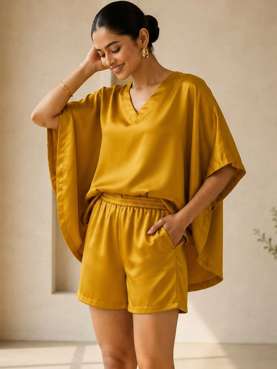 Yellow Satin Shorts Co-ord Set – AIWW-287F