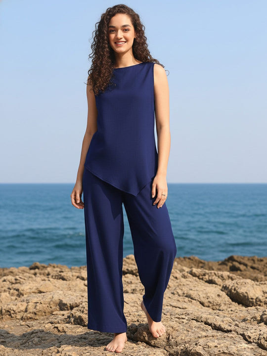 Navy Blue Linen Trouser Co-ord Set – AIWW-249D