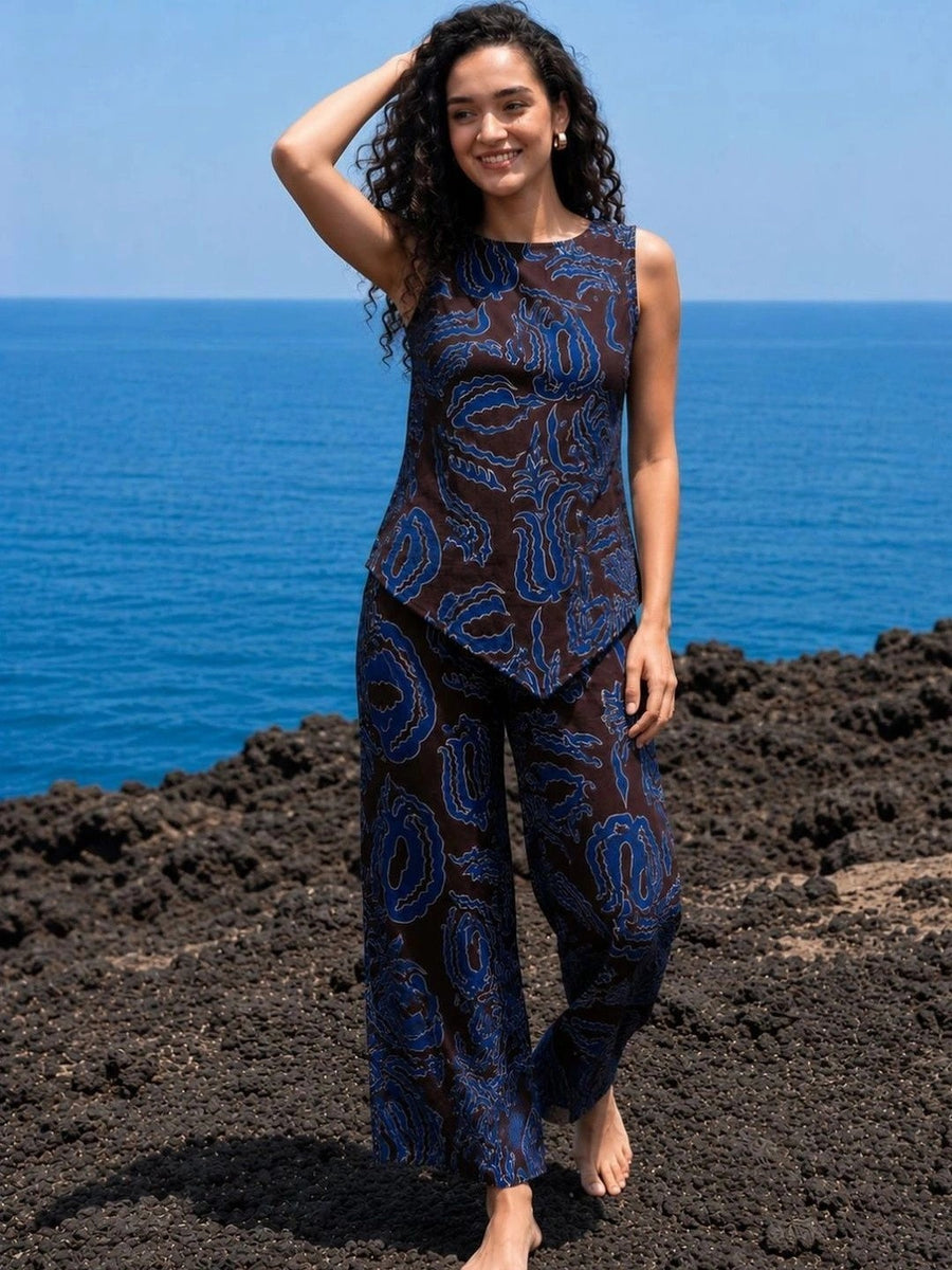 Brown Print Trouser Co-ord Set – AIWW-249U
