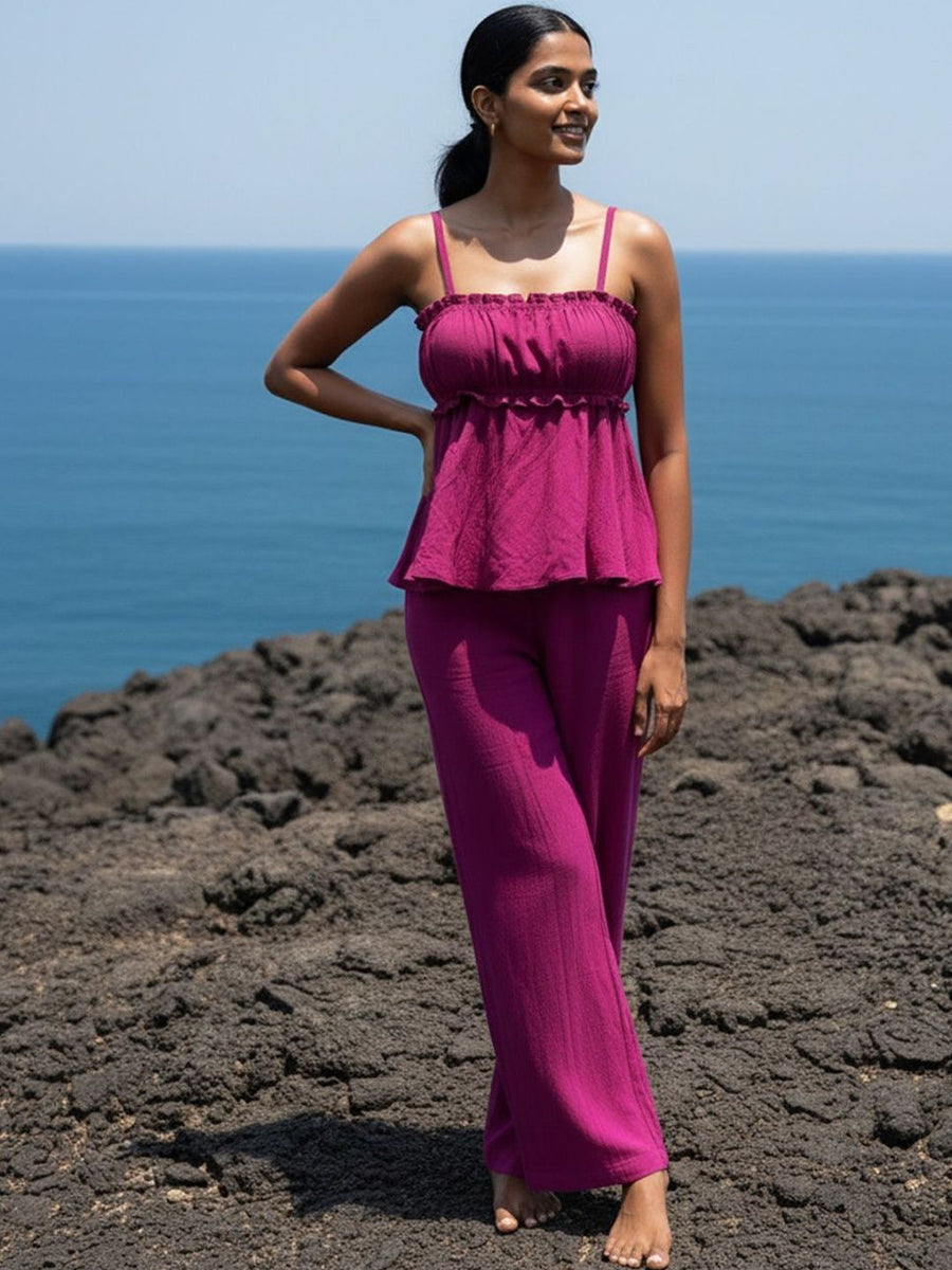 Fuchsia Solid Palazzo Co-ord Set – AOCS-15E