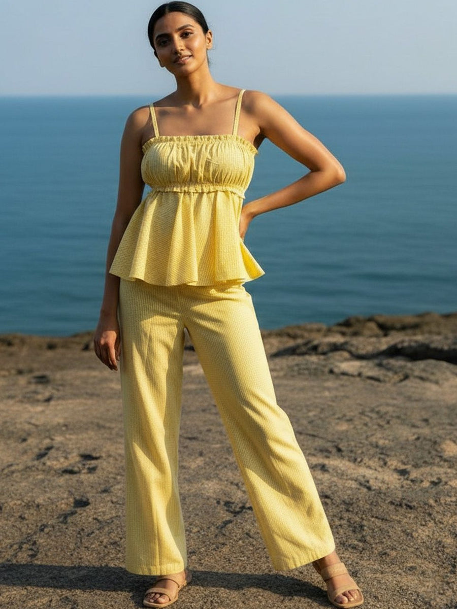 Yellow Textured Palazzo Co-ord Set – AOCS-15F