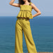 Green Square-Neck Linen Palazzo Co-ord Set