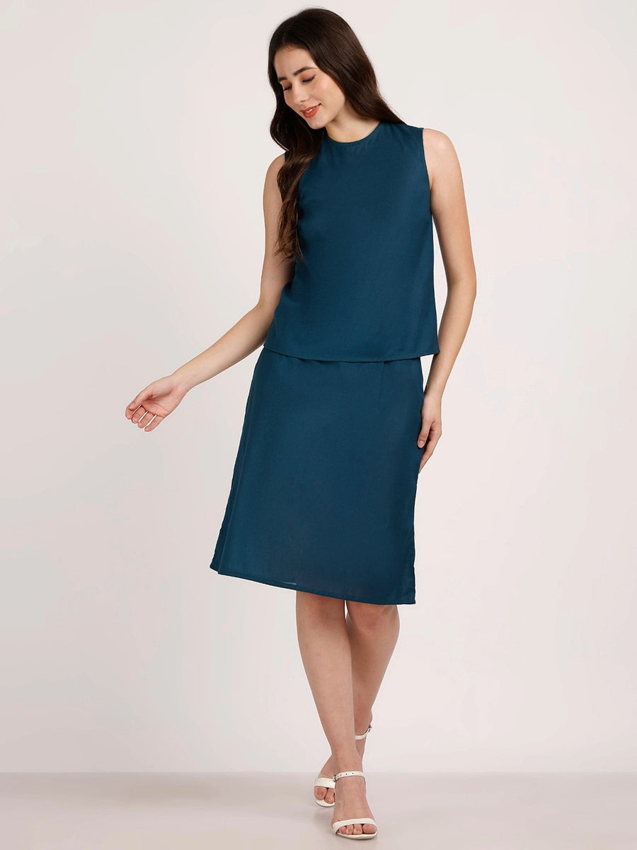 Blue Solid Skirt Co-ord Set – AIWW-285A
