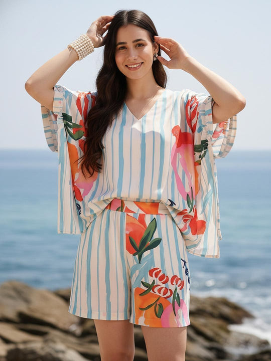 Off White Print Shorts Co-ord Set – AIWW-287B