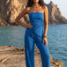 Blue Bandeau Solid Trouser Co-ord Set