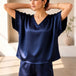 Blue Satin Shorts Co-ord Set