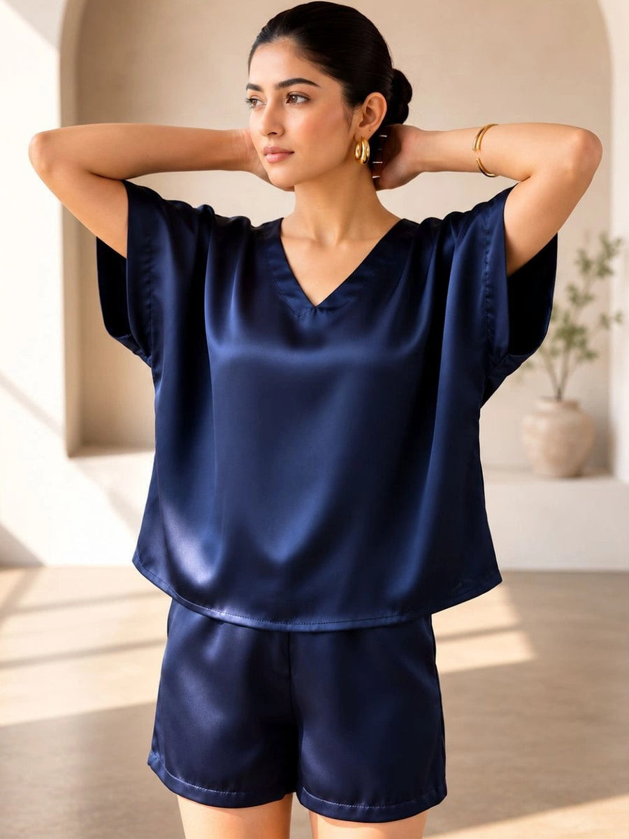 Blue Satin Shorts Co-ord Set – AIWW-287G