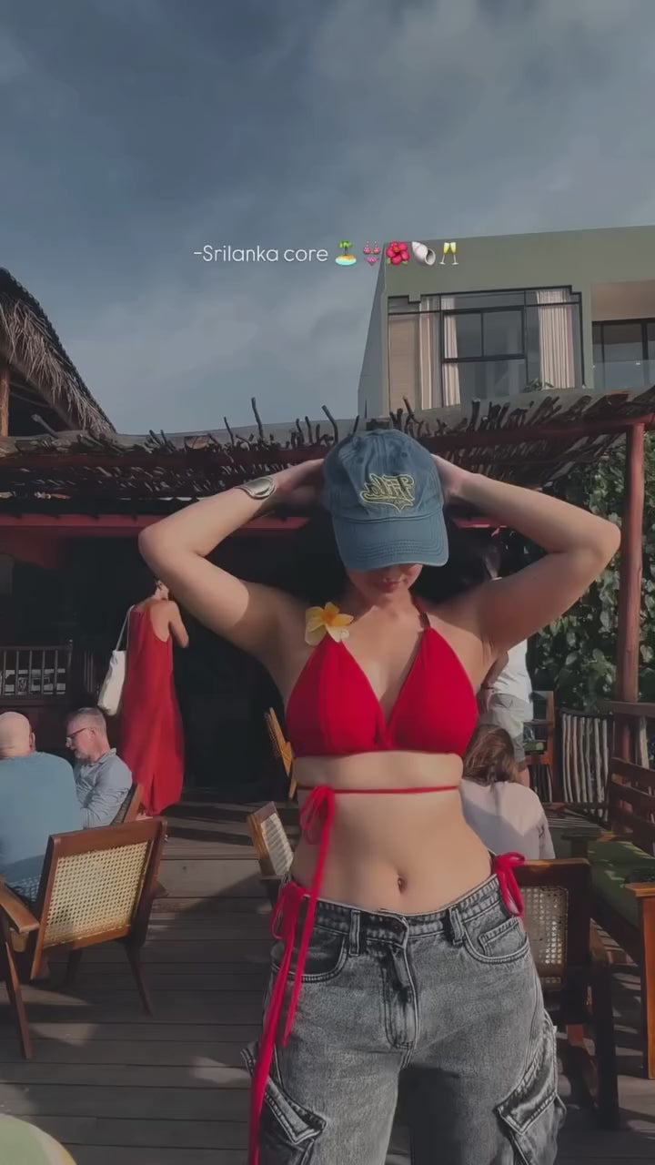 Womens Red Bikini Set With Adjustable Ties