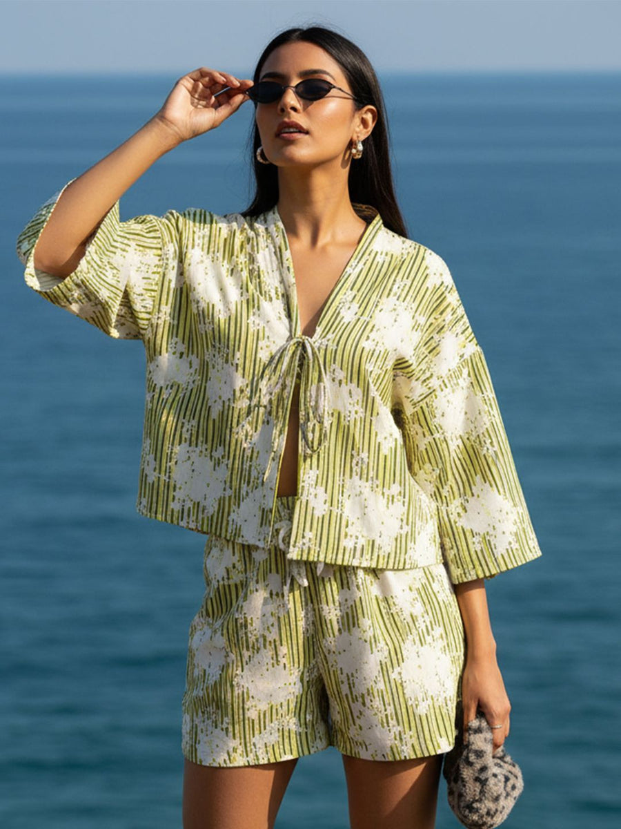 Green Floral Print Shorts Co-ord Set – AIWW-290A