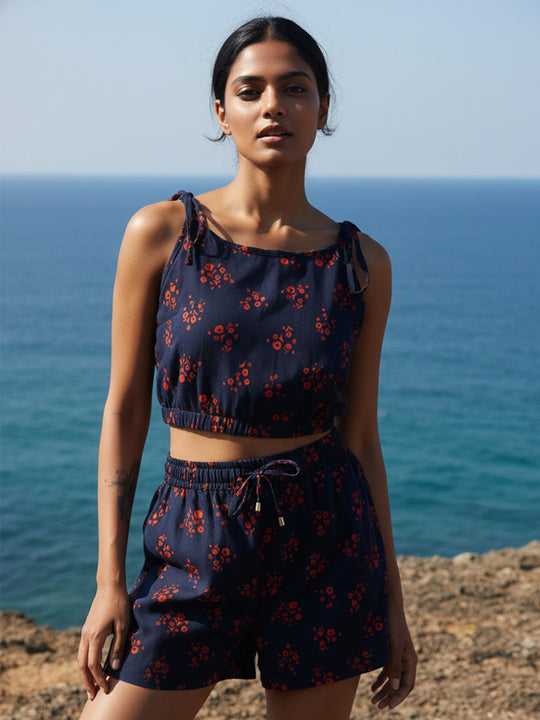 Blue Floral Print Shorts Co-ord Set – AIWW-292A