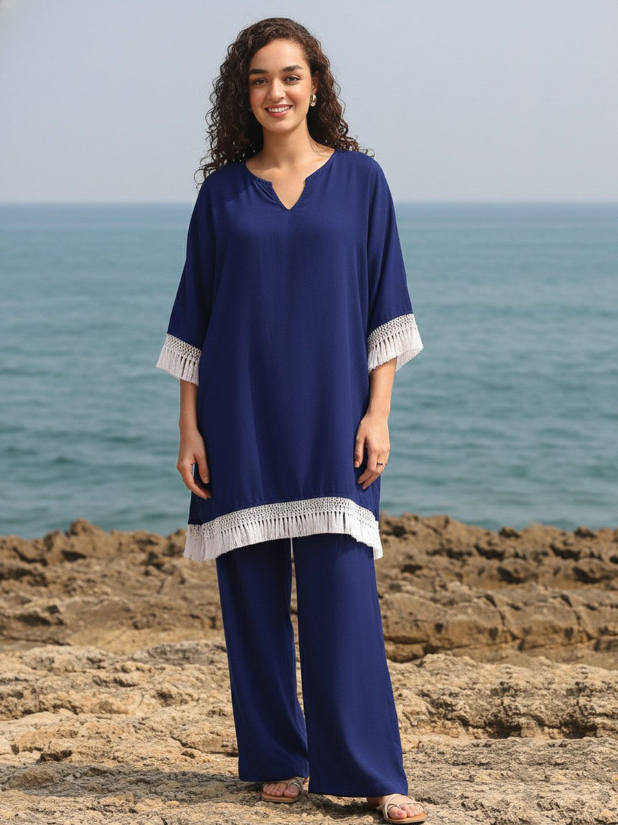 Navy Blue Linen Trouser Co-ord Set – AIWW-243D