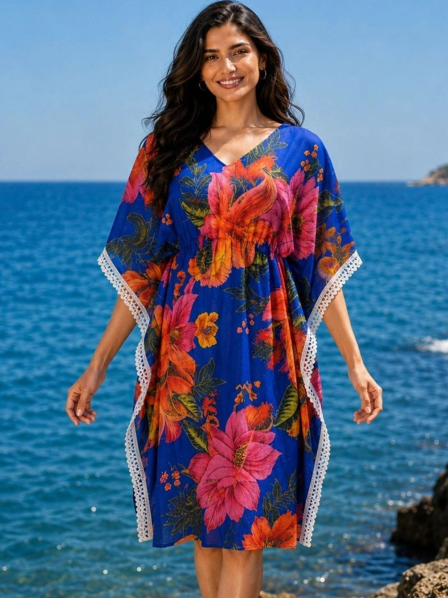 Blue Floral Print Beach Dress – AK-50F