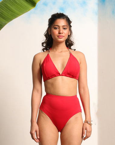 The Crimson Allure 3-Piece Bikini & Cover-Up Set