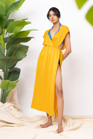 Luxe Mustard Satin & Royal Blue 3-Piece Swim Set