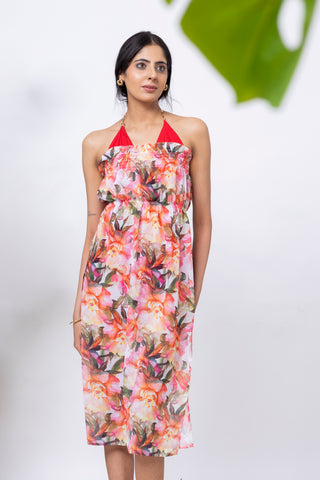 Tropical Bloom Ruched Midi Dress & swim set