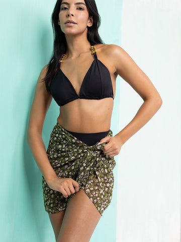 Olive Green Geometric Print Georgette Sarong