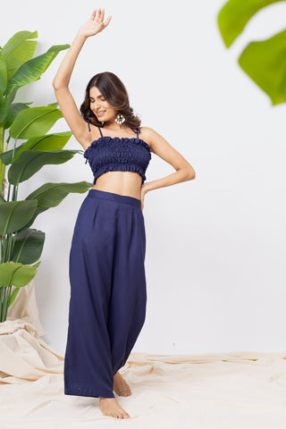 Shoulder Straps Smocked Top With Trouser