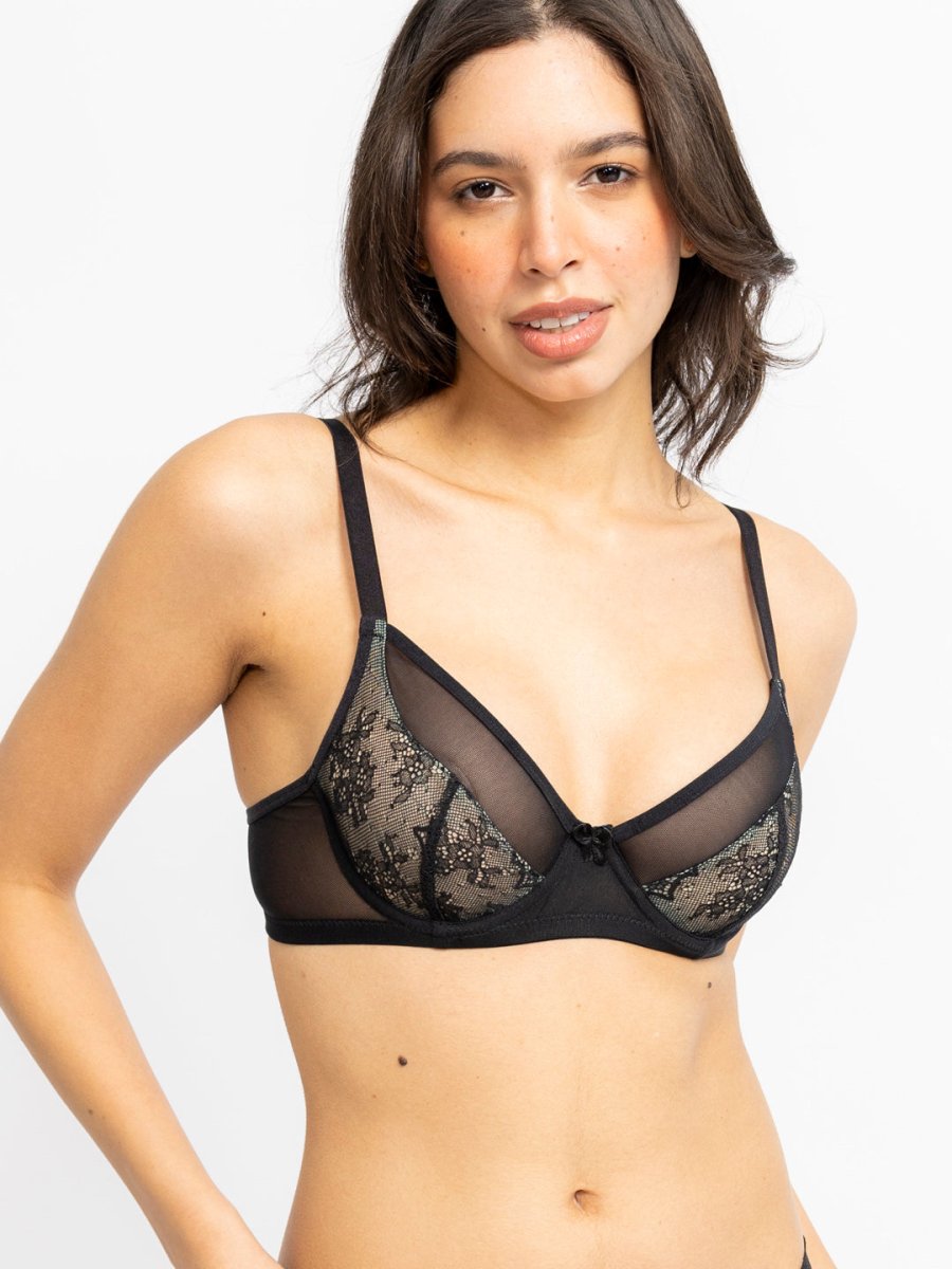 Black Floral Lace Non Padded All Day Comfort Underwired Bra - AOBABras