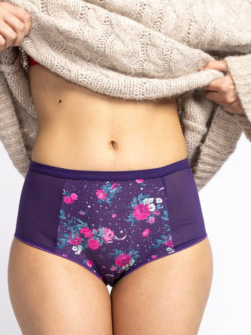 Women Purple Floral Printed Hipster Briefs - AOBA