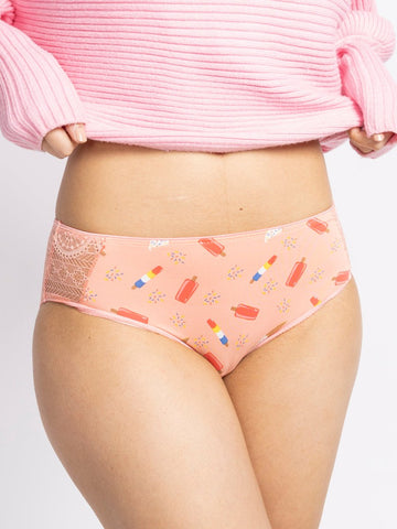 Women Peach Printed Bikini Brief - AOBAPANTIES