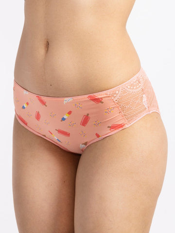 Women Peach Printed Bikini Brief - AOBAPANTIES