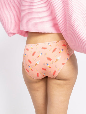 Women Peach Printed Bikini Brief - AOBAPANTIES