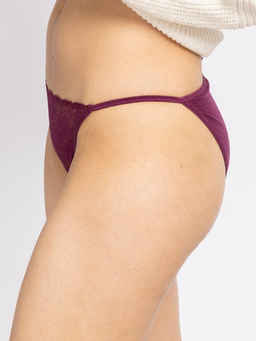 Women Purple Lace Thong Brief - AOBAPANTIES