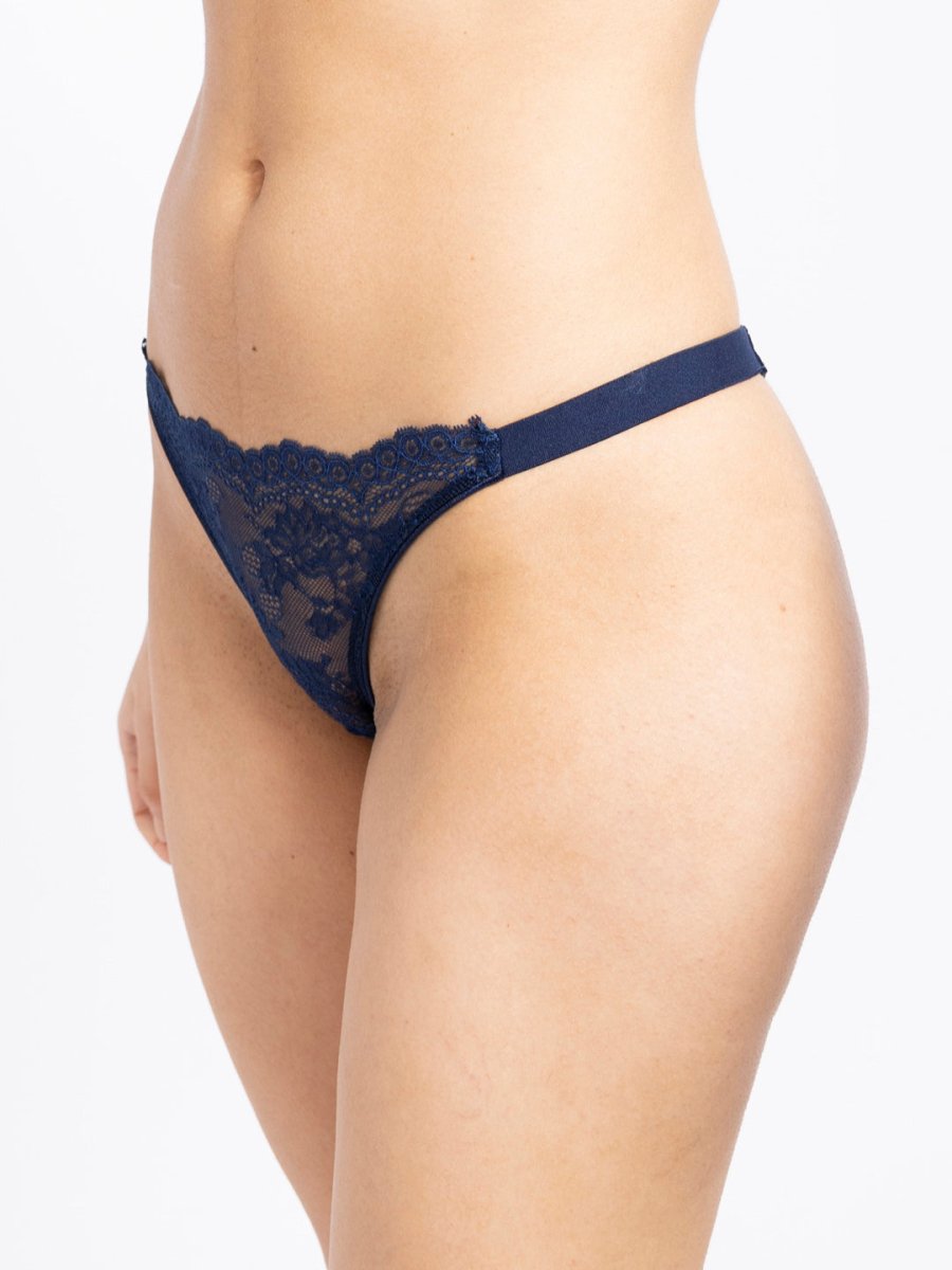 Women Blue Lace Thong Brief - AOBAPANTIES