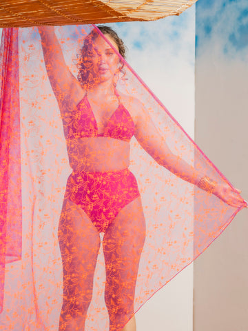 Barbiecore Bliss: Bikini & Lace Wrap set