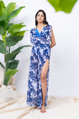 Beaded Halter Azure Luxe swim cover-up set