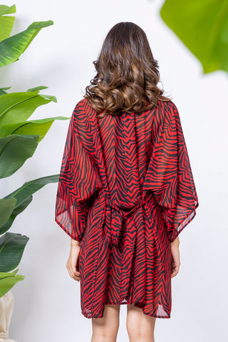 Exotic Red Zebra Print Kimono 3 pc swim set
