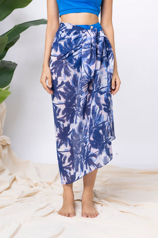 Royal Blue Bikini & Palm Print 3-Piece Swim Set