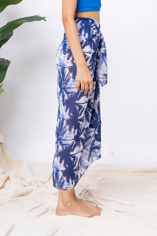 Royal Blue Bikini & Palm Print 3-Piece Swim Set