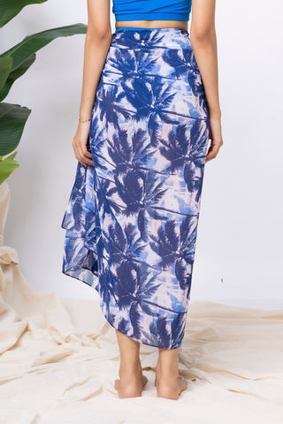 Royal Blue Bikini & Palm Print 3-Piece Swim Set