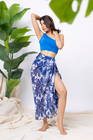 Royal Blue Bikini & Palm Print 3-Piece Swim Set