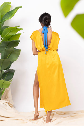 Luxe Mustard Satin & Royal Blue 3-Piece Swim Set