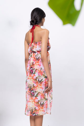 Tropical Bloom Ruched Midi Dress & swim set