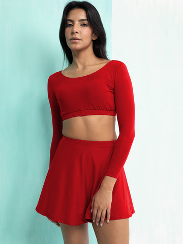 Crimson Flow Swim Skirt Set