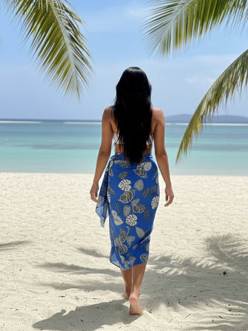 Azure Tropical Leaf Rayon Sarong