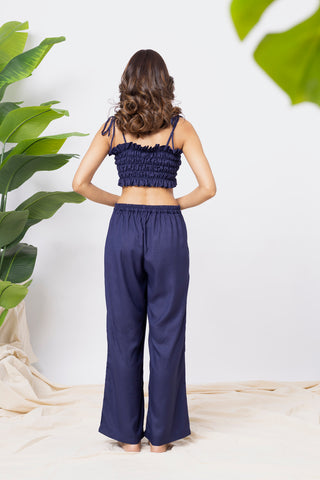 Shoulder Straps Smocked Top With Trouser